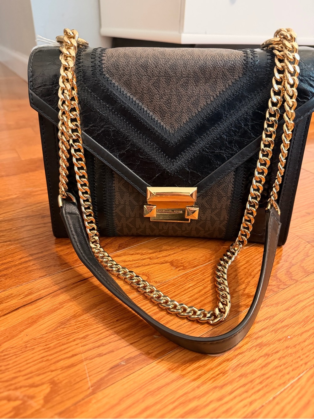 Michael Kors Black and Gold Chain Crossbody Bag